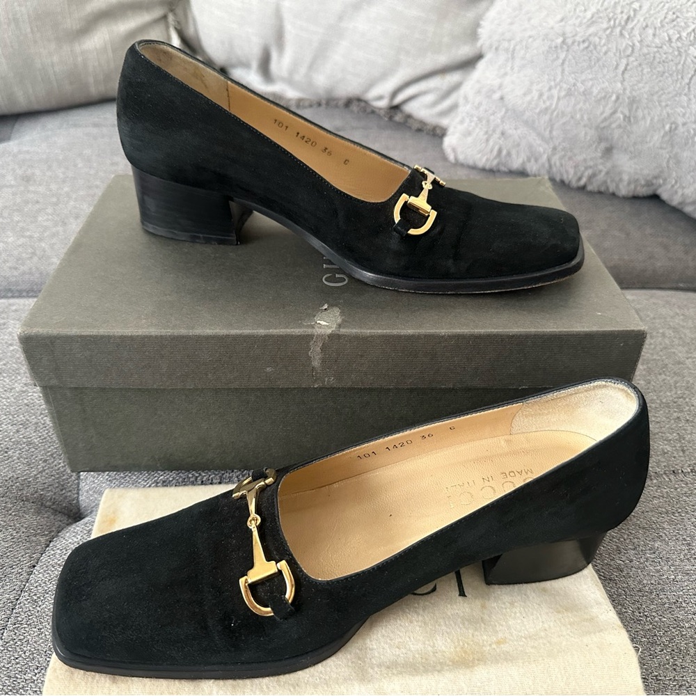 GUCCI Horsebit Suede Leather Pumps in Black Size EU 36 or US 5.5